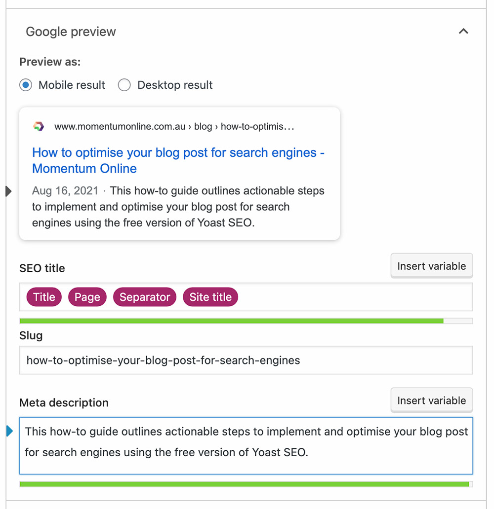 How to optimise your blog post for search engines meta description example.