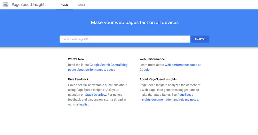 Page speed insights tool to test your web page speed.